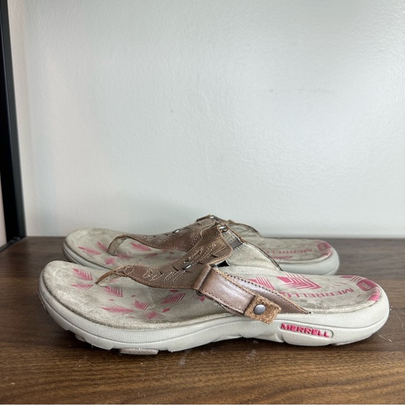 Merrell Adhera Brown Leather Thong Sandals Sz 9 womens - Picture 1 of 7